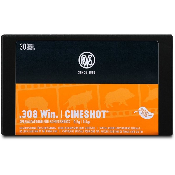 RWS Cineshot .308 Win, 9,5g/147gr, Spezialpatrone für Schiesskino